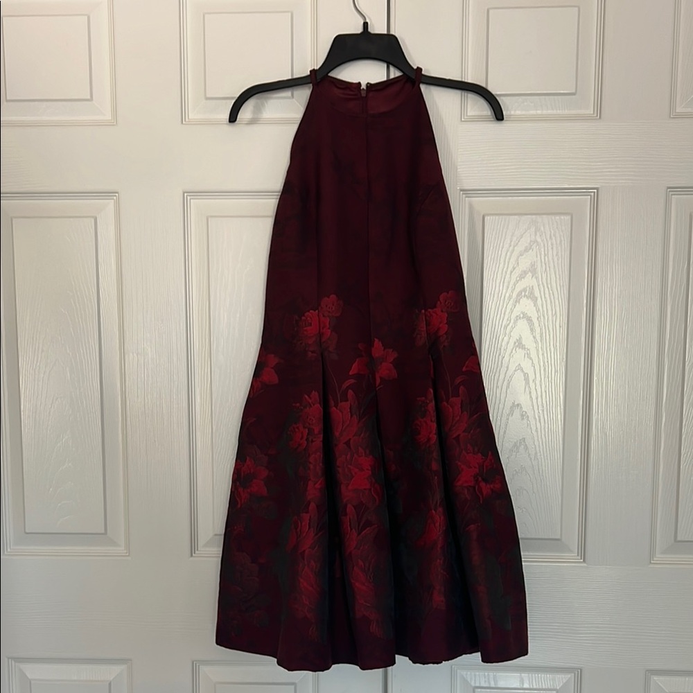 White House Black Market Burgundy Red Pleated A-line Halter Midi Cocktail Dress
